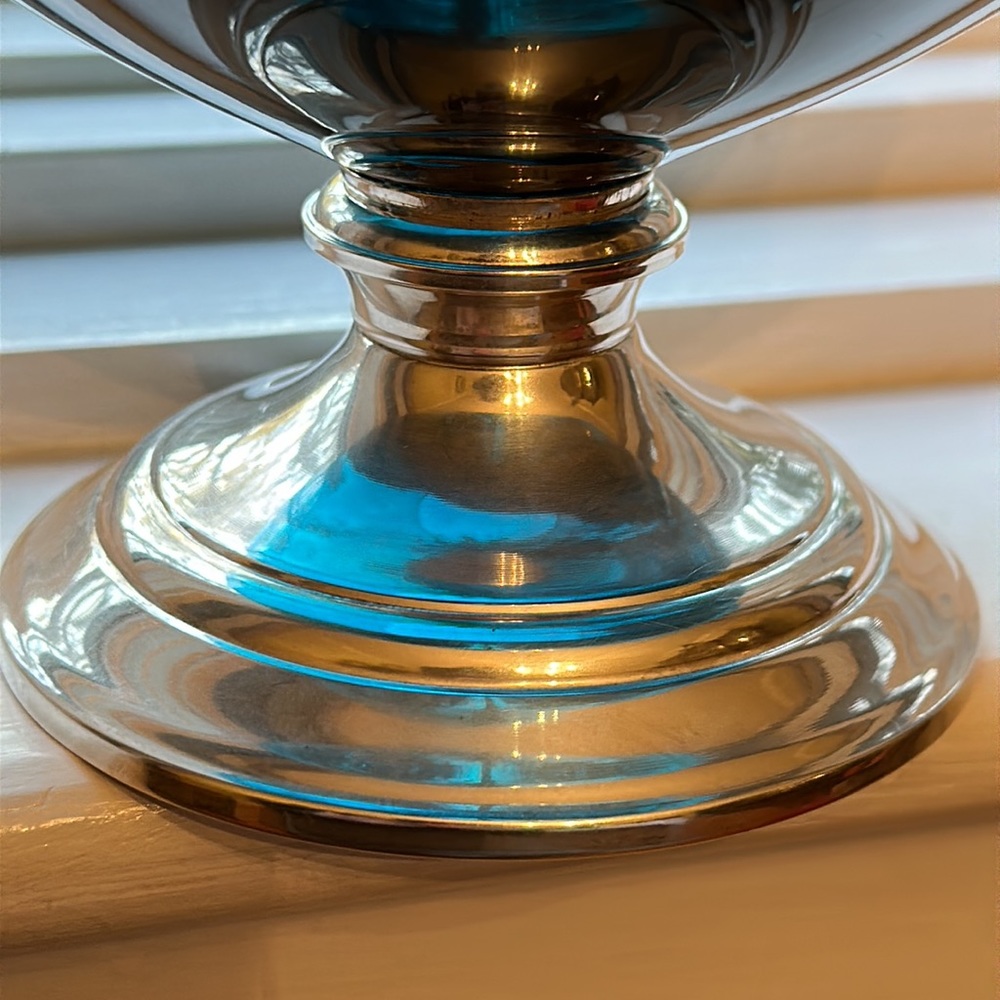 Vintage Decorative Big Blue/teal Glass w/ Alvin Sterling Base Oversized Snifter - Picture 3 of 12